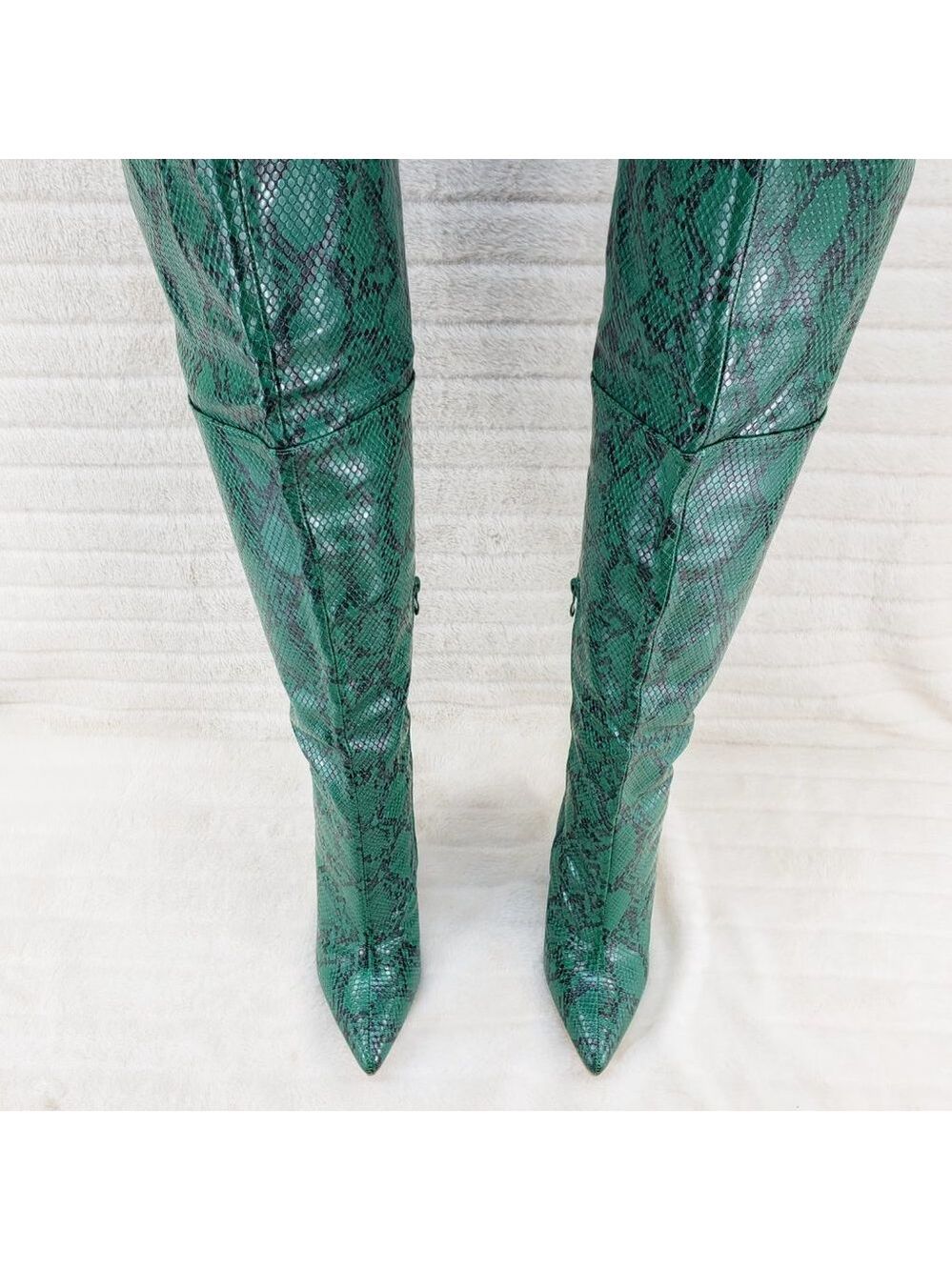 Jade Snake Wide Top Sexy Thigh High Heel Boots - Picture 3 of 11